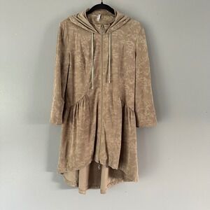 Miilla Brown Beige Hi-Low‎ Hooded Full Zip Jacket Dress Small